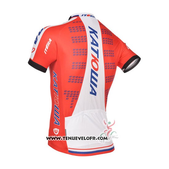 2014 Maillot Ciclismo Katusha Blanc et Rouge Manches Courtes et Cuissard
